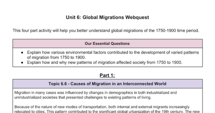 Unit 6 global migrations answer key